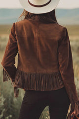 Retro-style Lapel Long-sleeved Tassel Casual Suede Short Jacket