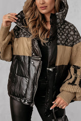 Stylish Denim Knit Long-sleeved Patchwork Hooded Pocket Thickened Jacket