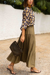 Solid Color Splicing Casual Vacation Maxi Skirt