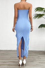 Solid Color Sexy Off-shoulder Slim Back Slit Maxi Dress