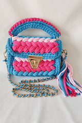 Contrast Color Stitching Braided Chain Tassel Bag
