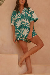Suer Calls Unique Printed Loose Shirt and Elastic Waist Shorts Set
