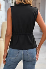 Fashionable Casual Zipper Drawstring Pocket Sleeveless Vest Jacket