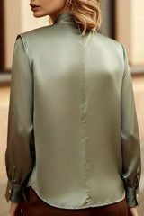 Solid Color Satin Long Sleeve Hollow Elegant Shirt