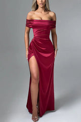 Sexy Off-shoulder Fitted High Slit Elegant Maxi Dress