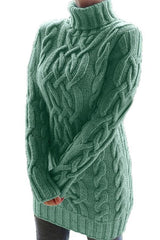 Turtleneck Retro Thick Line Twist Sweater Dress