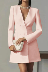 Fashionable V-neck Long-sleeved Double-breasted Waist Mini Dress