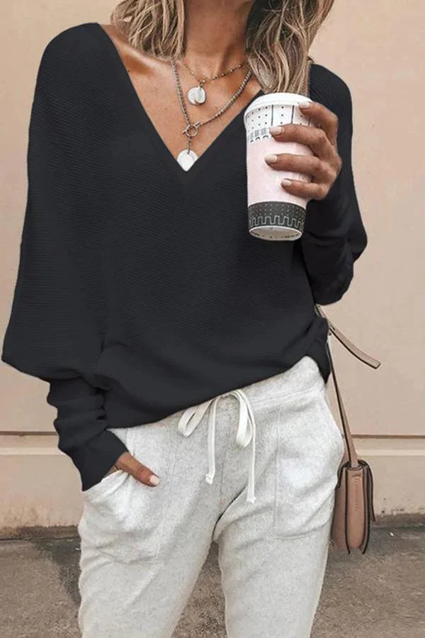 V-neck Solid Color Blouse