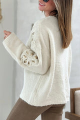 Fashionable Sequined Floral Loose Long-sleeved Knit Sweater