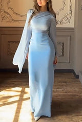 Fashionable Slit Long-sleeved Patchwork Slim-fit Maxi Dress