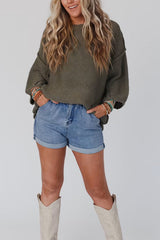 Solid Color Loose Round Neck Long Sleeve Casual Knitted Sweater