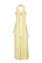 Monaco Off Shoulder Structured Top Chiffon Slit Hem Scarf Maxi Dress