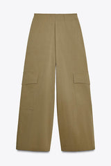 Fashionable Elastic Waist Workwear Wide-leg Pants