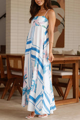 Botanical Print Halter Square Neck Pleated Loose Maxi Dress