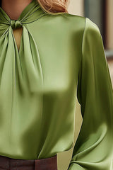 Solid Color Satin Long Sleeve Hollow Elegant Shirt