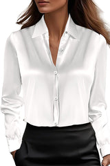 Satin Solid Color Lapel Long Sleeve Casual Shirt