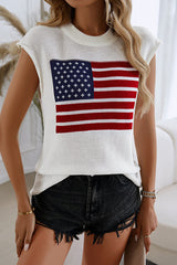 Independence Day Knitted Graphic Crew Neck Sleeveless Casual Top