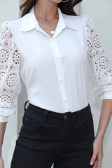 Fashionable Lace Long Sleeve Lapel Button Shirt