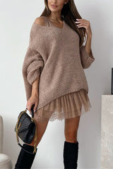 Solid Color Loose V-neck Casual Knitted Sweater