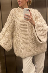 Solid Color Loose Round Neck Long Sleeve Casual Knitted Sweater