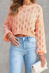 Loose Commuter Casual Hollow Lantern Sleeve Pullover Round Neck Sweater