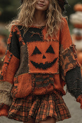 Halloween Print Loose Round Neck Long Sleeve Casual Sweatshirt