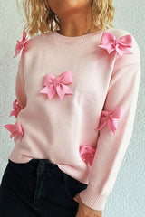 Sweet Bow-knot Casual Round Neck Long-sleeved Knit Sweater