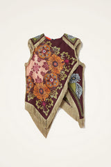 Stunning Floral Print Asymmetric Tassel Trim Scarf Top