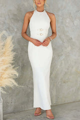 Sexy Backless Halter Neck Slim Waist Maxi Dress