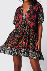 Bohemian Printed Casual Short Sleeve Ruffled Mini Dress
