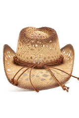Vintage Western Cowboy Hollow Woven Straw Hat