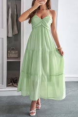 Solid Color Halterneck Tie Casual Holiday Style Maxi Dress