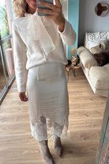 Orozco Knit Organza Bow Button-down Long Sleeve Loose Cardigan