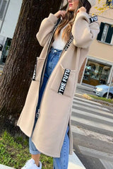 Fashionable and Casual Hooded Zipper Pocket Loose Long Coat