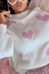 Fashionable Loose-fitting Heart-shaped Jacquard Long-sleeved Knit Sweater