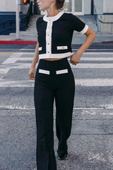 Fashion Contrast Color Stretch High Waist Casual Straight Pants