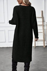 Solid Color Round Neck Long Sleeve Loose Slit Knitted Sweater