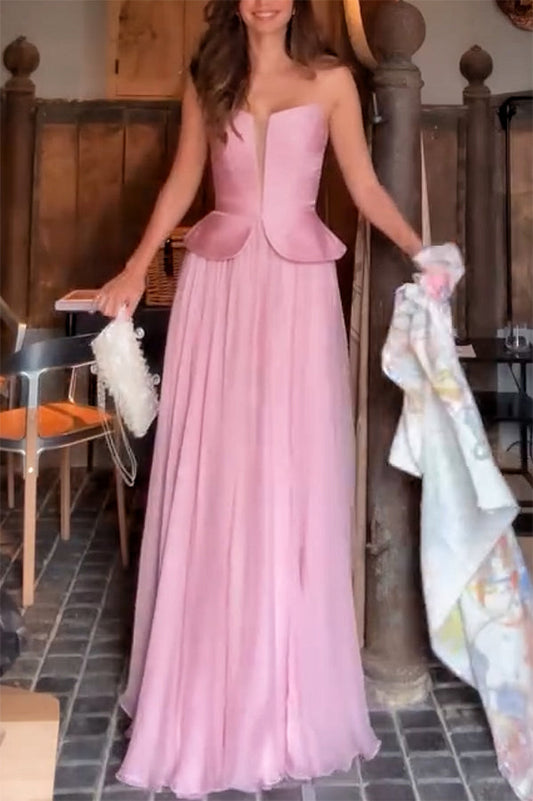 Fantasy Fairy Pleated Corset Chiffon Hem Strapless Maxi Dress