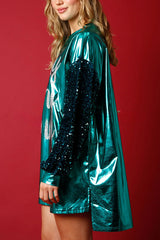 Verry Merry Sequin Sleeve Metallic Patchwork Loose Mini Dress