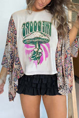 Unique Ethnic Print Batwing Sleeve Loose Top