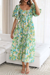 Holiday Square Neck Floral Print Puff Sleeve Madi Dress