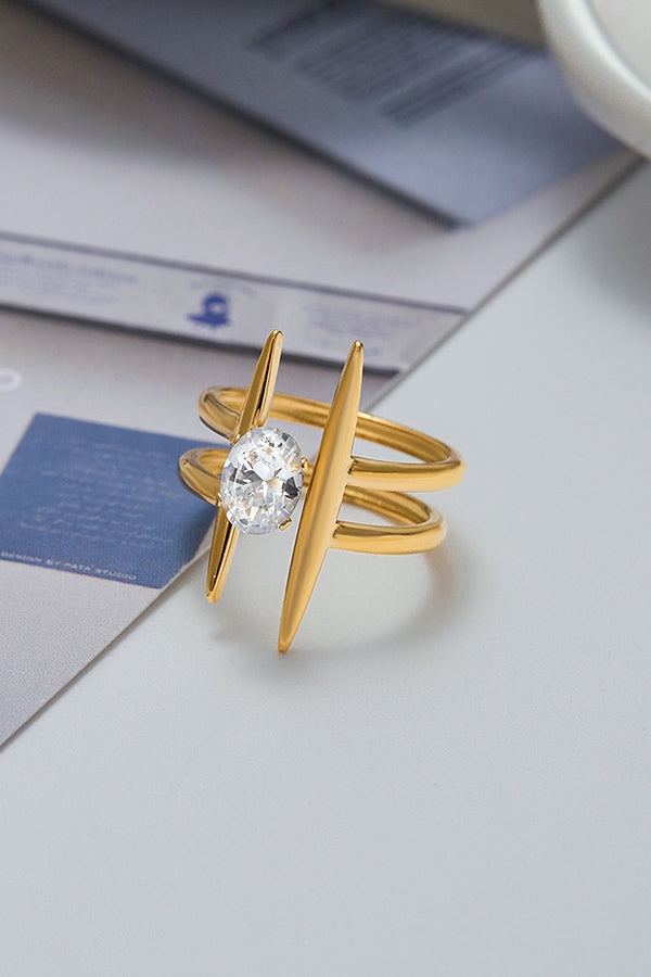 Elegant Zircon Geometric Titanium Steel Ring