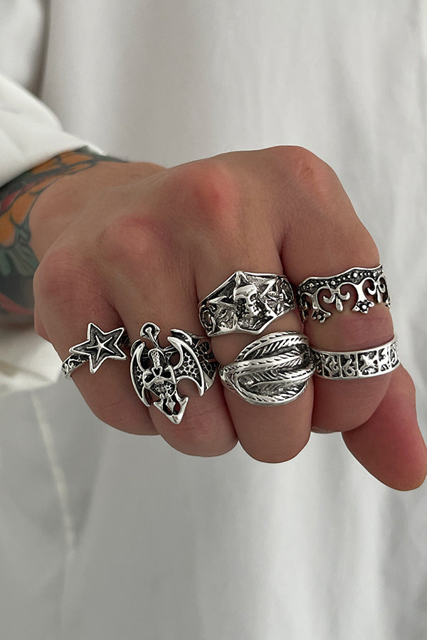 Dark Punk Retro Ring Set