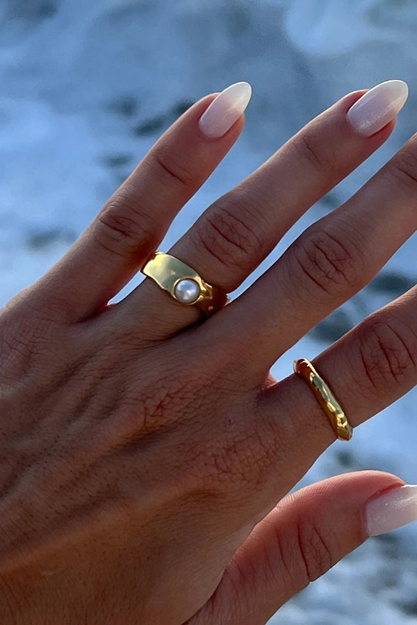 Fashion Gold Plated Stainless Steel Lava Pearl Ring