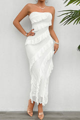 Solid Color Sexy Off-shoulder Slim Back Slit Maxi Dress