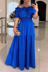 Admit Your Feelings Off Shoulder Smocked Waist Maxi Dress