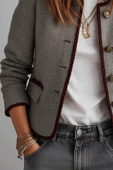 Elegant Round Neck Long-sleeved Button Casual Jacket