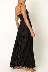 A Dreamy Escape Satin Adjustable Straps Pleated Maxi Dress