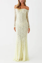 Sexy Off Shoulder Long-sleeved Lace Slim Fishtail Maxi Dress