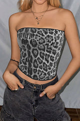 Sexy Sequined Leopard Print Off-shoulder Fitted Crop Top